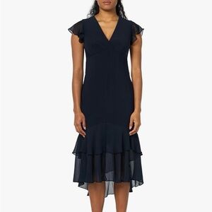 Tommy Hilfiger Womens Flutter Sleeve High Low Tiered Skirt Dress